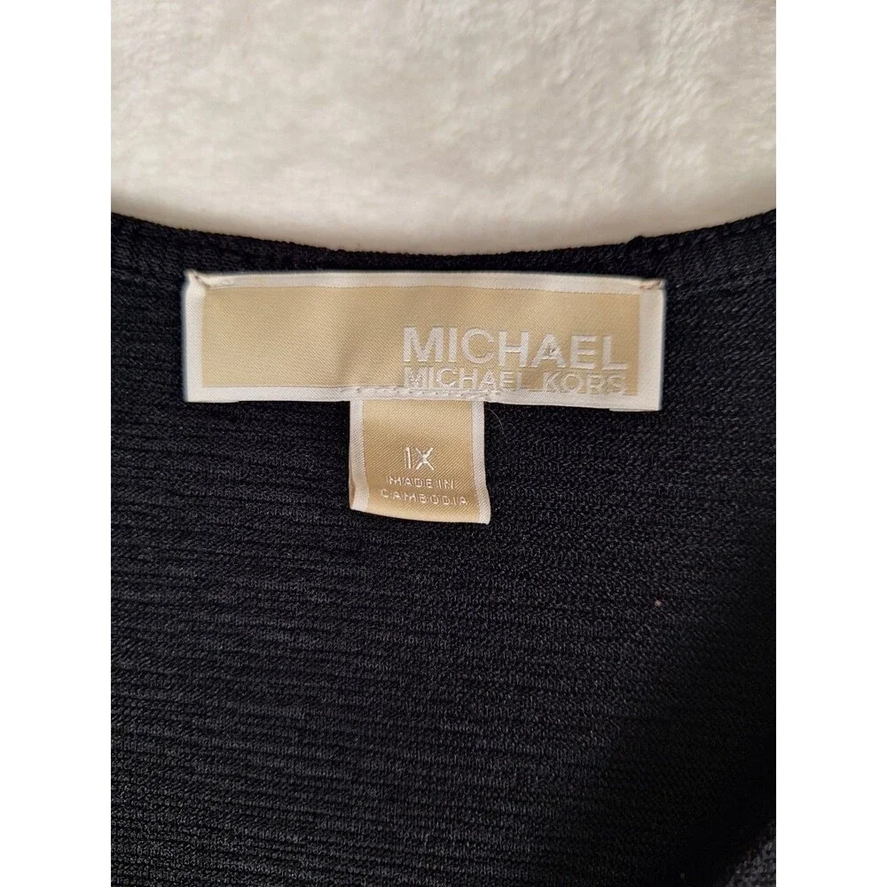 Michael Kors Women’s 1X Top Black Crepe V Neck Surplice Elastic Waist Bell 3/4